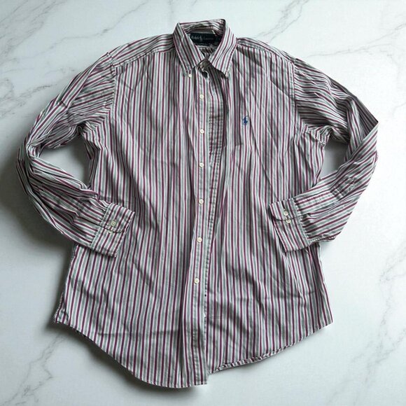 RALPH LAUREN Mens Vintage Classic Striped Long Sleeve Button Down Shirt Sz 16 L - Picture 1 of 8
